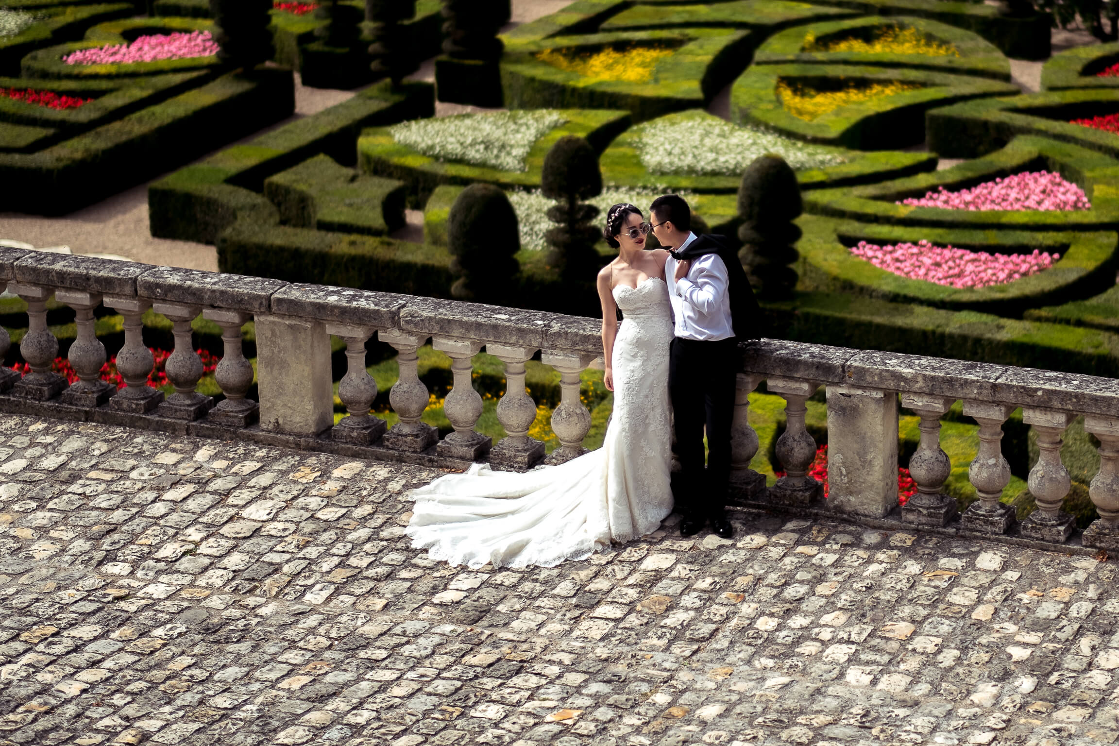 shooting photo mariage au chateau de Villandry et ses jardins